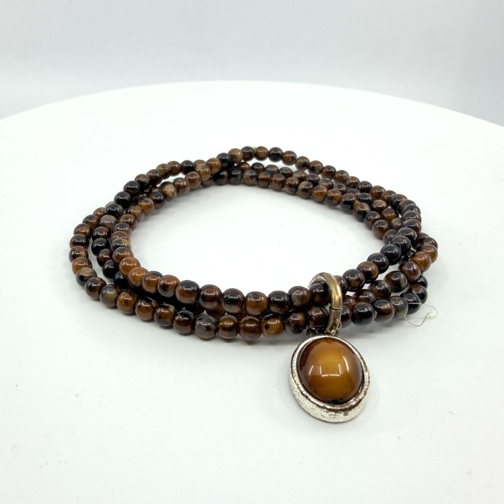 Vintage Boho Brown Tiger Eye Triple Strand Wrap Bracelet